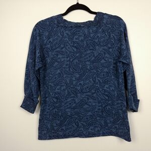 Blue Paisley 3/4 Sleeve Fine Ribbed Silk Sweater